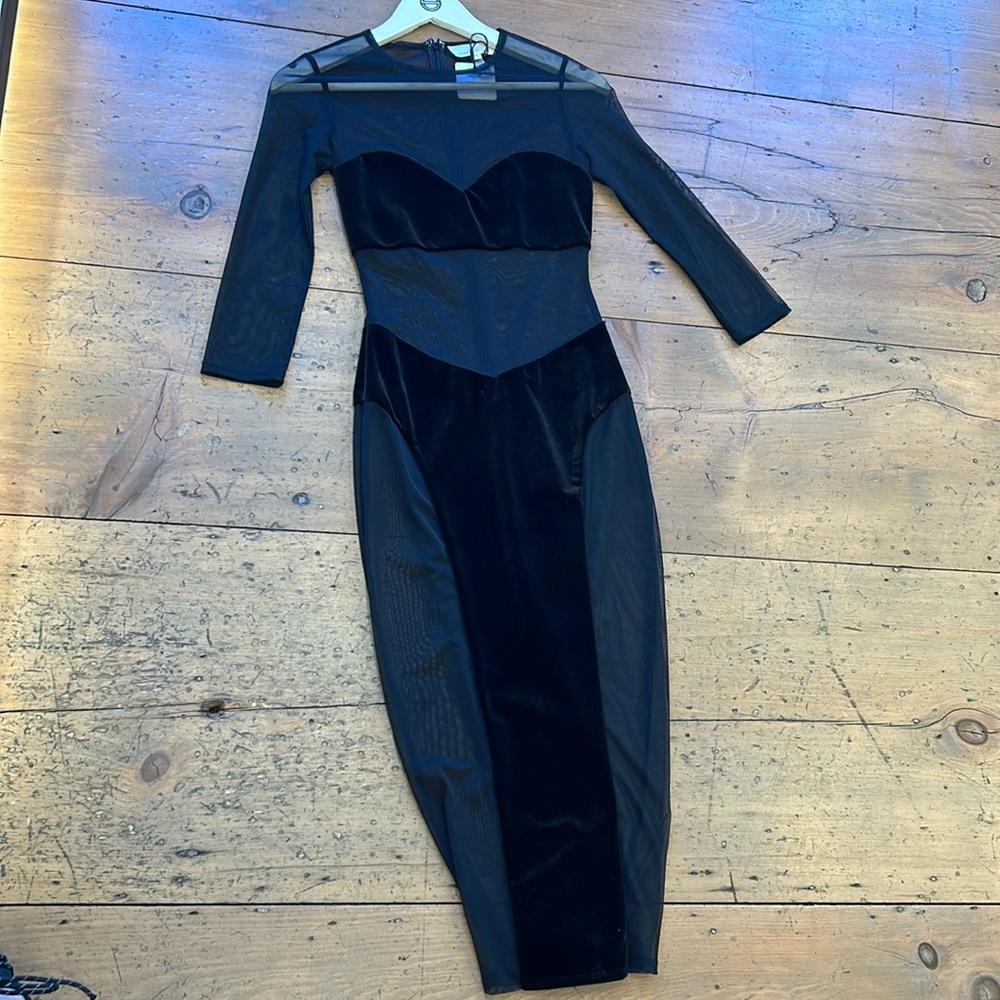 Fleur du mal dress sheer mesh fabric with velvet